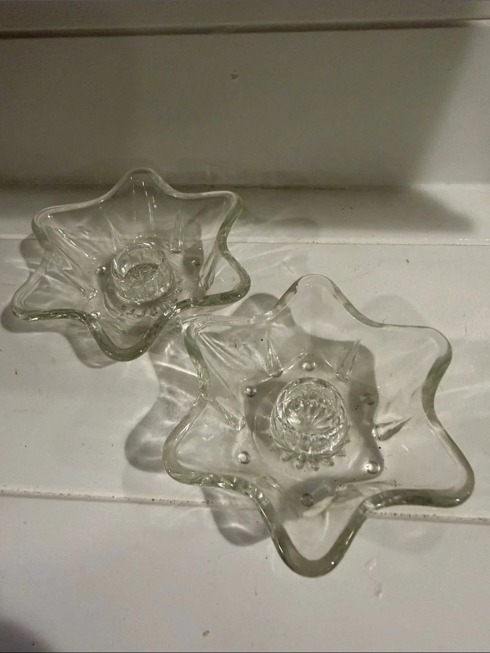 Anchor Hocking Clear Starburst Glass Candle Holders (Pair)